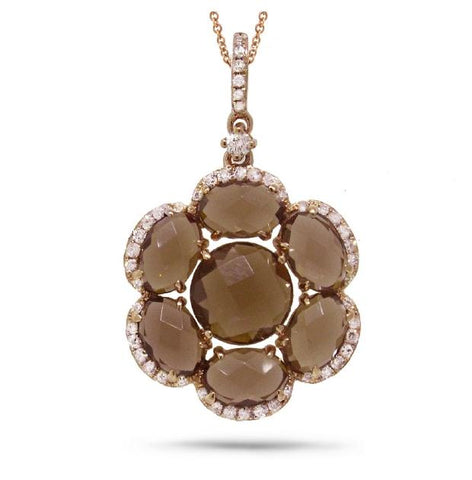 0.20 Ctw Diamond And 3.82 Ctw Smokey Topaz 14k Rose Gold Pendant Necklace With 18 Inch Chain