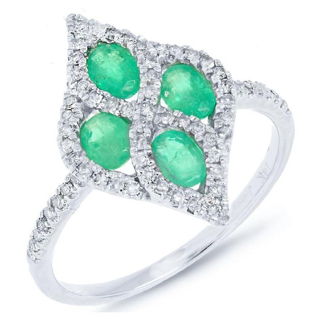 0.24 Ctw Diamond And 0.74 Ctw Emerald 14k White Gold Ring