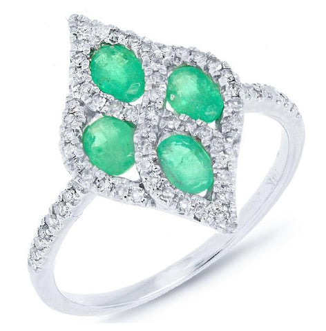 0.24 Ctw Diamond And 0.74 Ctw Emerald 14k White Gold Ring