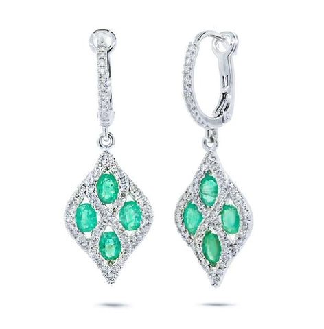 0.49 Ctw Diamond And 1.26 Ctw Emerald 14k White Gold