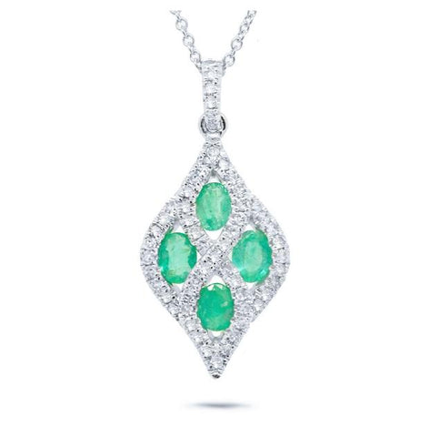 0.26 Ctw Diamond And 0.57 Ctw Emerald 14k White Gold Pendant Necklace With 18 Inch Chain