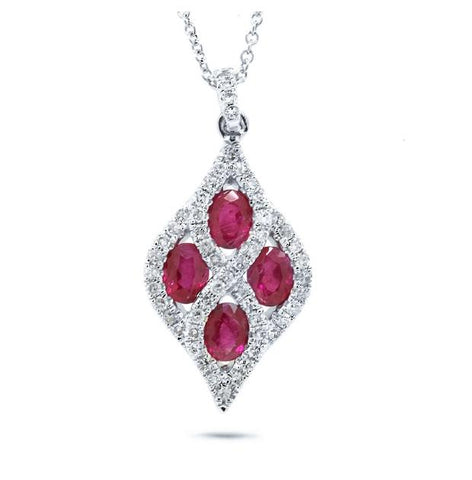 0.26 Ctw Diamond And 0.99 Ctw Ruby 14k White Gold Pendant Necklace With 18 Inch Chain