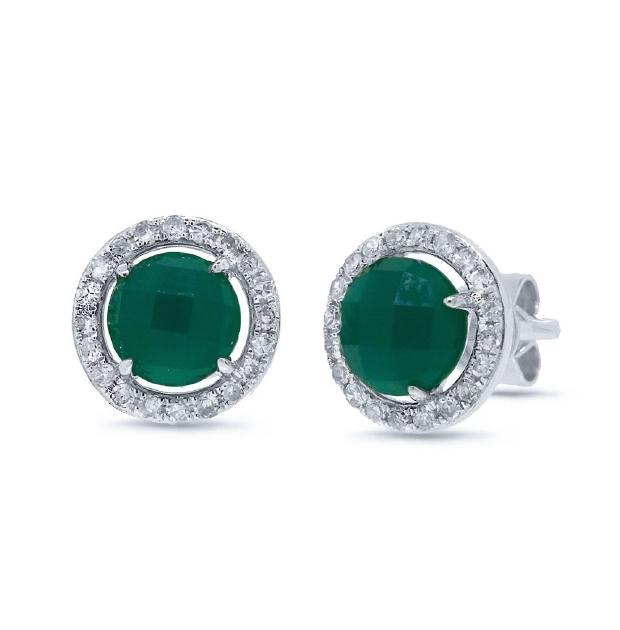 0.19 Ctw Diamond And 1.71 Ctw Green Agate 14k White Gold Earring