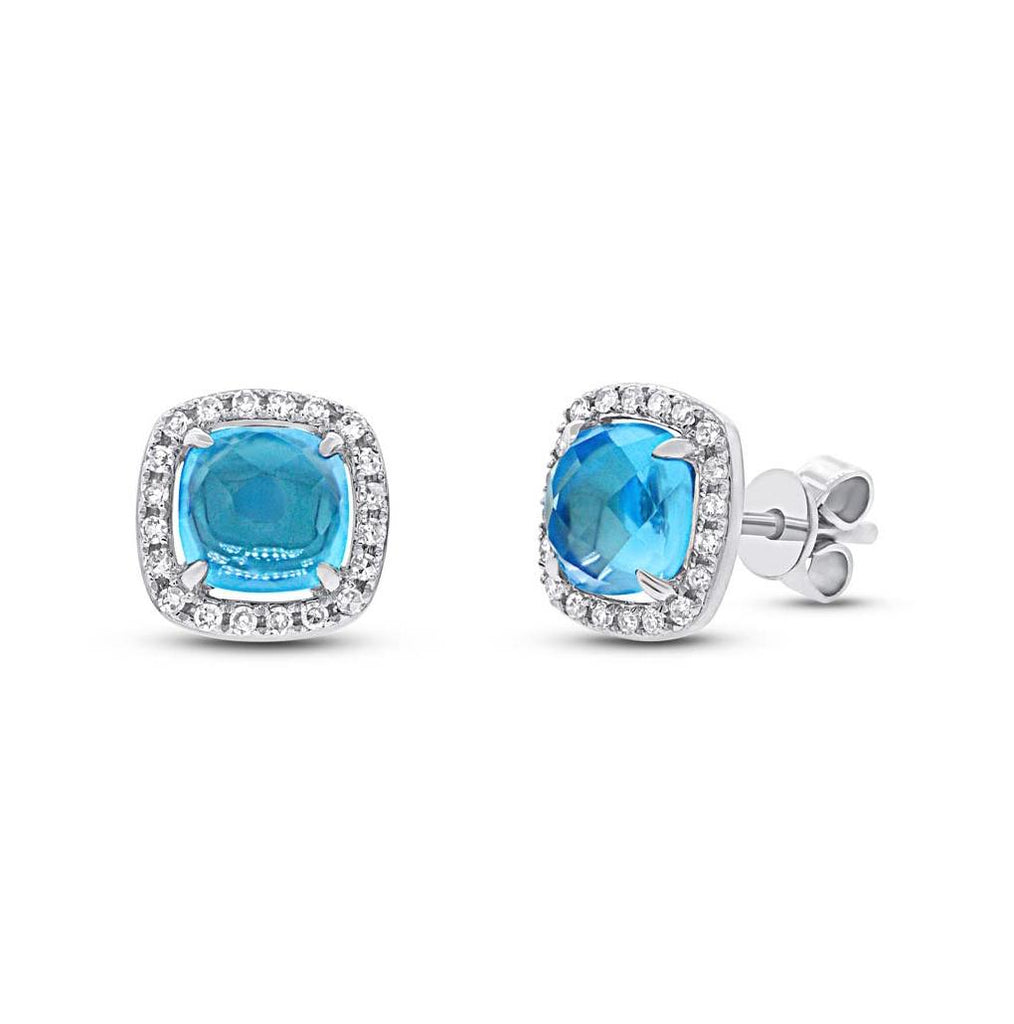 0.21 Ctw Diamond And 2.44 Ctw Blue Topaz 14k White Gold Earring