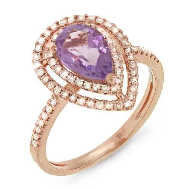 0.38 Ctw Diamond And 1.23 Ctw Amethyst 14k Rose Gold Ring