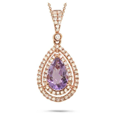 0.38 Ctw Diamond And 1.16 Ctw Amethyst 14k Rose Gold Pendant Necklace With 18 Inch Chain