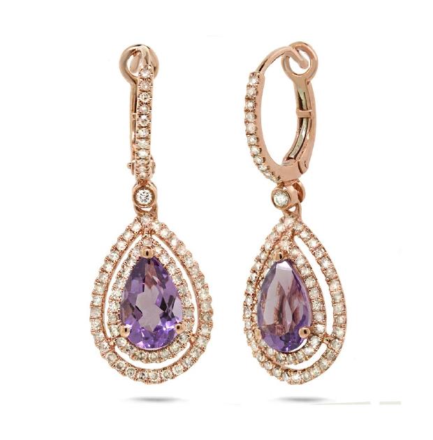 0.76 Ctw Diamond And 2.29 Ctw Amethyst 14k Rose Gold Earring