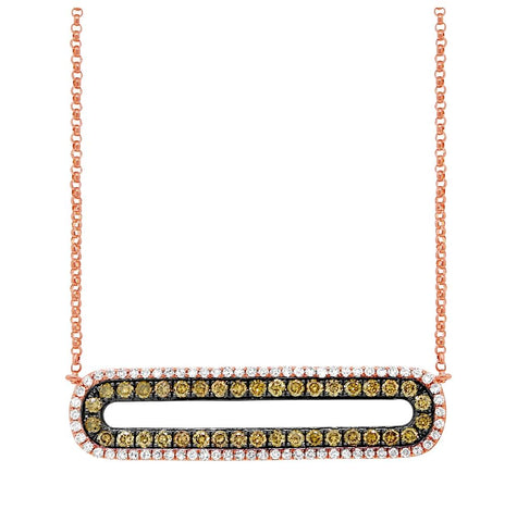 0.70 Ctw 14k Rose Gold White And Champagne Diamond Bar Necklace