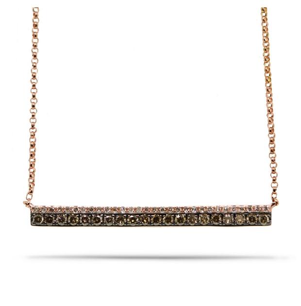 0.35 Ctw 14k Rose Gold White And Champagne Diamond Bar Necklace