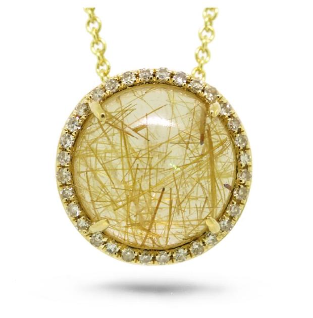 0.10 Ctw Diamond And 3.77 Ctw Golden Line Quartz 14k Yellow Gold Pendant Necklace With 18 Inch Chain