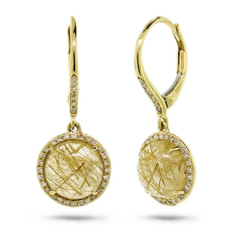 0.21 Ctw Diamond And 5.84 Ctw Golden Line Quartz 14k Yellow Gold Earring