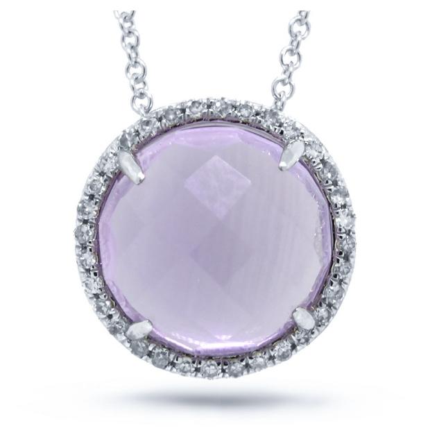 0.10 Ctw Diamond And 3.48 Ctw Amethyst 14k White Gold Pendant Necklace With 18 Inch Chain