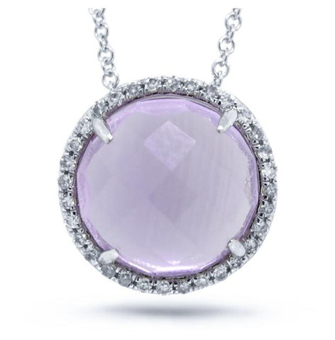 0.10 Ctw Diamond And 3.48 Ctw Amethyst 14k White Gold Pendant Necklace With 18 Inch Chain