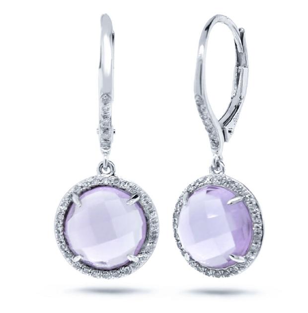 0.21 Ctw Diamond And 4.77 Ctw Amethyst 14k White Gold Earring