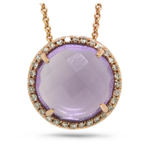 0.10 Ctw Diamond And 3.48 Ctw Amethyst 14k Rose Gold Pendant Necklace With 18 Inch Chain