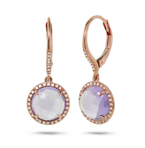 0.21 Ctw Diamond And 4.77 Ctw Amethyst 14k Rose Gold Earring