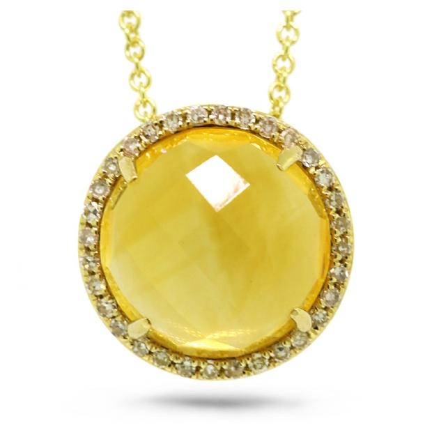 0.10 Ctw Diamond And 3.46 Ctw Citrine 14k Yellow Gold Pendant Necklace With 18 Inch Chain