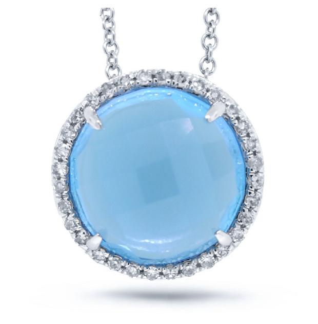 0.10 Ctw Diamond And 4.58 Ctw Blue Topaz 14k White Gold Pendant Necklace With 18 Inch Chain