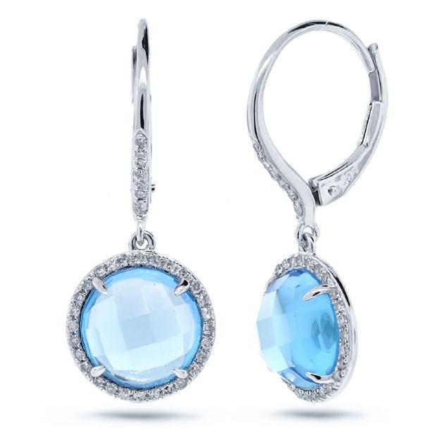 0.21 Ctw Diamond And 6.36 Ctw Blue Topaz 14k White Gold Earring