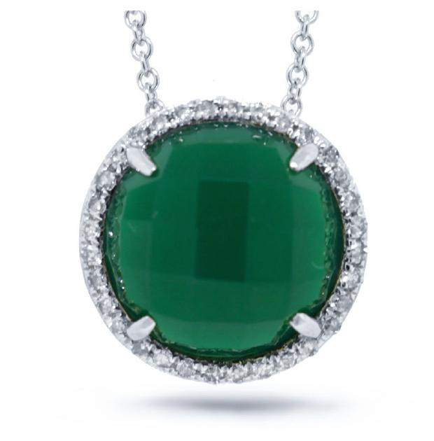 0.10 Ctw Diamond And 3.32 Ctw Green Agate 14k White Gold Pendant Necklace With 18 Inch Chain