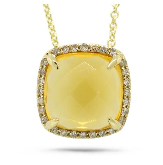 0.09 Ctw Diamond And 2.78 Ctw Citrine 14k Yellow Gold Pendant Necklace With 18 Inch Chain