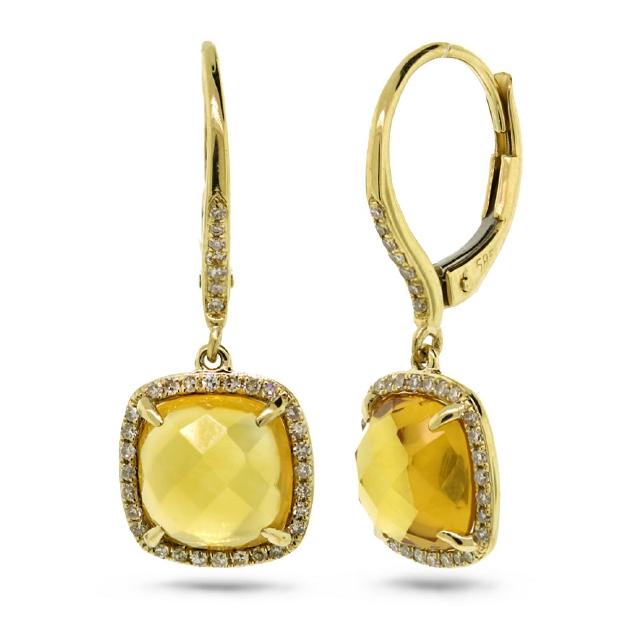 0.21 Ctw Diamond And 4.01 Ctw Citrine 14k Yellow Gold Earring