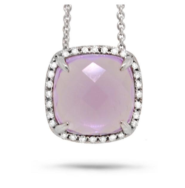 0.09 Ctw Diamond And 2.76 Ctw Amethyst 14k White Gold Pendant Necklace With 18 Inch Chain