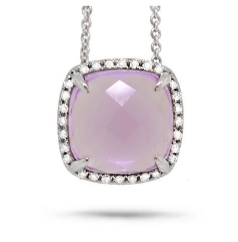 0.09 Ctw Diamond And 2.76 Ctw Amethyst 14k White Gold Pendant Necklace With 18 Inch Chain