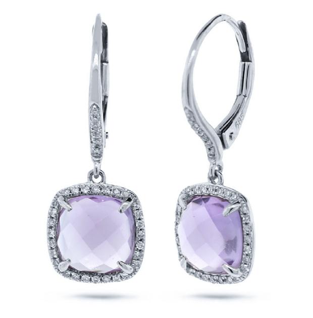 0.21 Ctw Diamond And 4.00 Ctw Amethyst 14k White Gold Earring