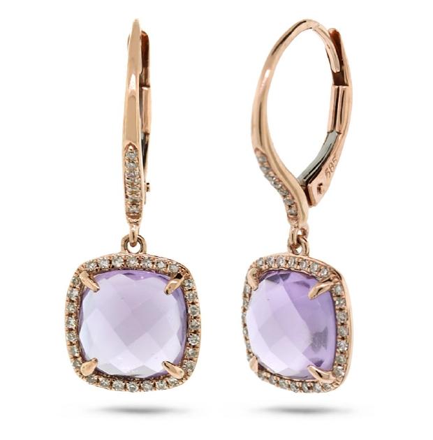 0.21 Ctw Diamond And 4.00 Ctw Amethyst 14k Rose Gold Earring