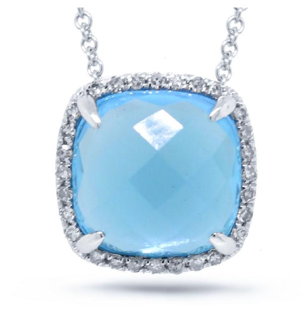 0.09 Ctw Diamond And 3.86 Ctw Blue Topaz 14k White Gold Pendant Necklace With 18 Inch Chain