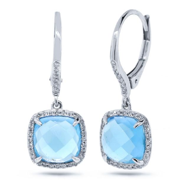 0.21 Ctw Diamond And 5.17 Ctw Blue Topaz 14k White Gold Earring