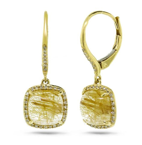 0.21 Ctw Diamond And 4.77 Ctw Golden Line Quartz 14k Yellow Gold Earring