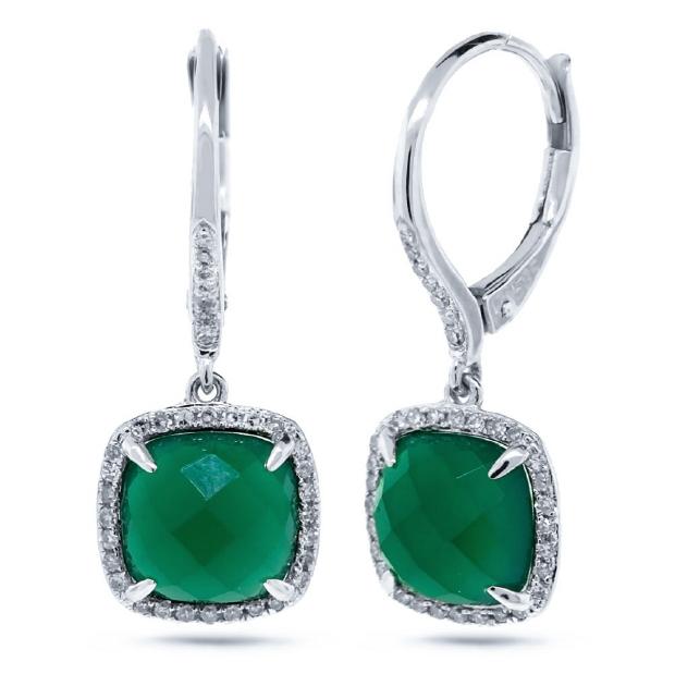 0.21 Ctw Diamond And 3.96 Ctw Green Agate 14k White Gold Earring