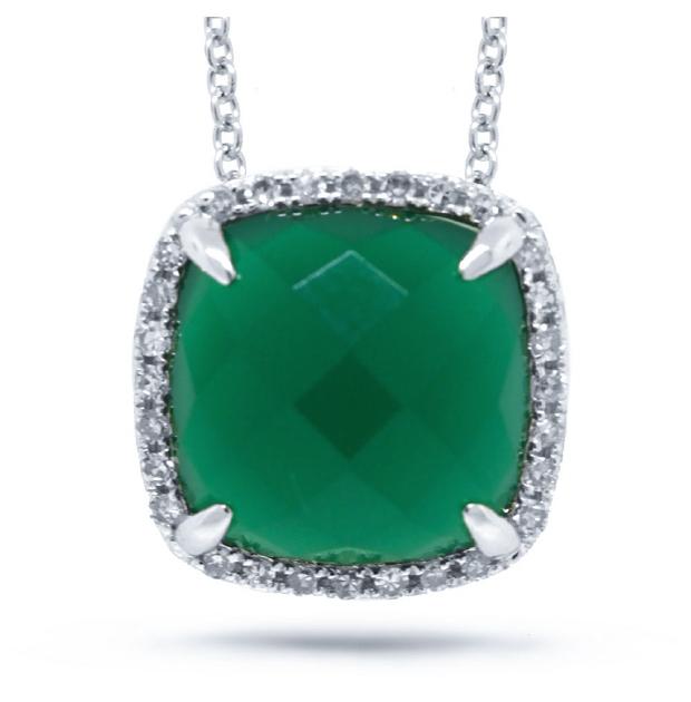 0.09 Ctw Diamond And 2.76 Ctw Green Agate 14k White Gold Pendant Necklace With 18 Inch Chain