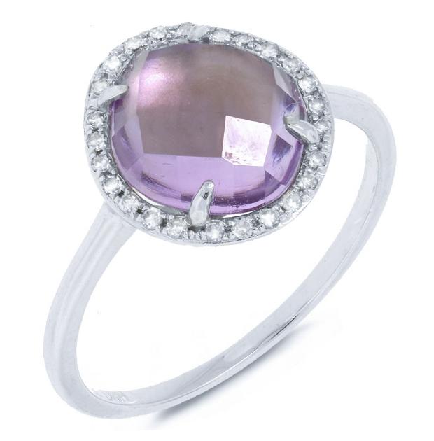 0.10 Ctw Diamond And 2.15 Ctw Amethyst 14k White Gold Ring