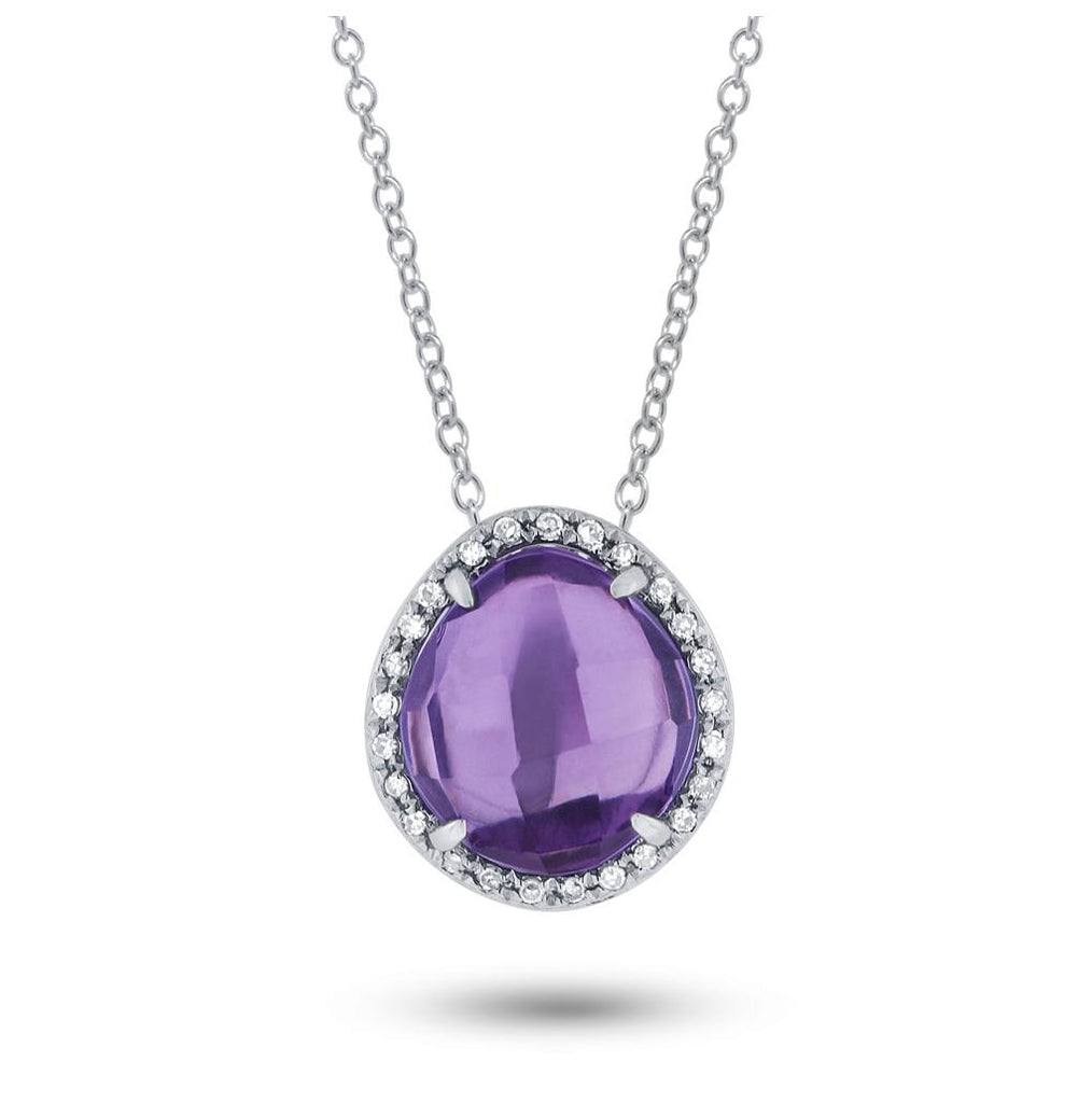 0.07 Ctw Diamond And 2.10 Ctw Amethyst 14k White Gold Pendant Necklace With 18 Inch Chain