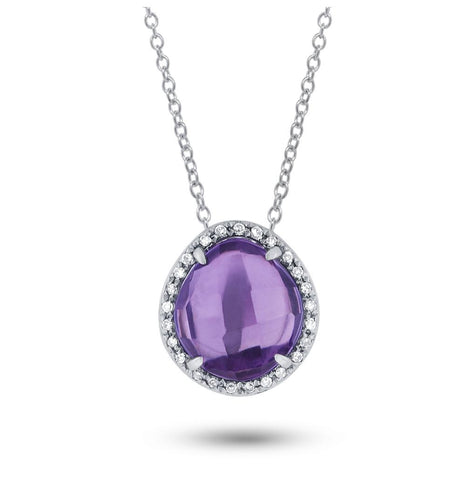 0.07 Ctw Diamond And 2.10 Ctw Amethyst 14k White Gold Pendant Necklace With 18 Inch Chain