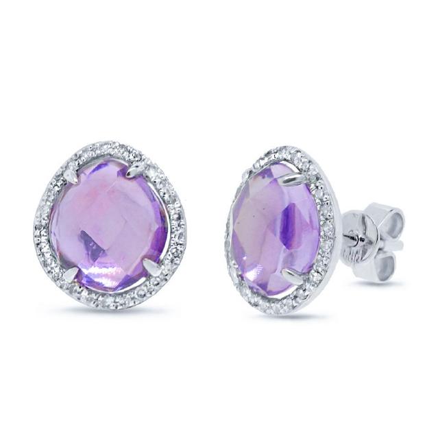 0.14 Ctw Diamond And 2.88 Ctw Amethyst 14k White Gold Earring