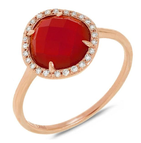 0.09 Ctw Diamond And 1.95 Ctw Red Agate 14k Rose Gold Ring