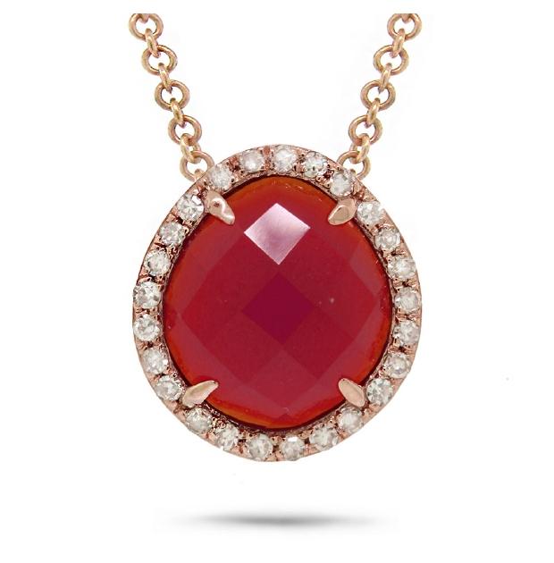 0.13 Ctw Diamond And 1.95 Ctw Red Agate 14k Rose Gold Pendant Necklace With 18 Inch Chain