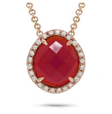 0.13 Ctw Diamond And 1.95 Ctw Red Agate 14k Rose Gold Pendant Necklace With 18 Inch Chain