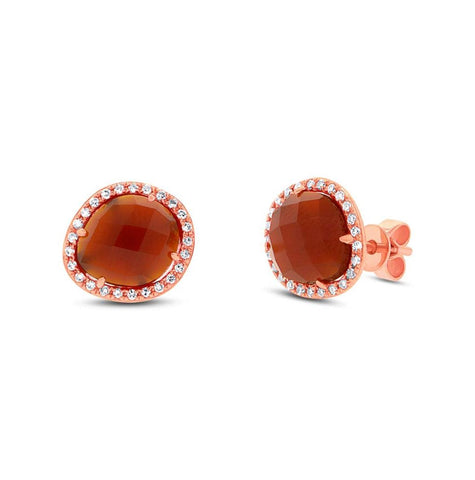 0.15 Ctw Diamond And 2.65 Ctw Red Agate 14k Rose Gold Earring