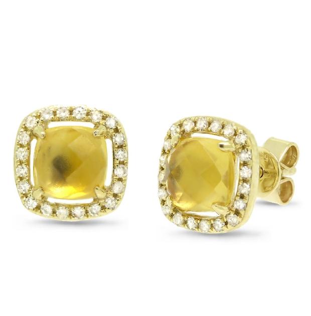 0.21 Ctw Diamond And 1.78 Ctw Citrine 14k Yellow Gold Earring