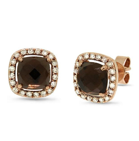 0.21 Ctw Diamond And 1.71 Ctw Smokey Topaz 14k Rose Gold Earring