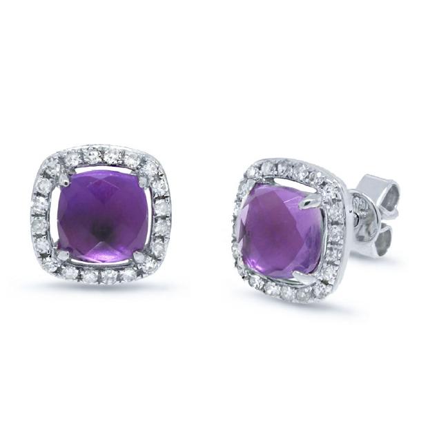 0.21 Ctw Diamond And 1.83 Ctw Amethyst 14k White Gold Earring