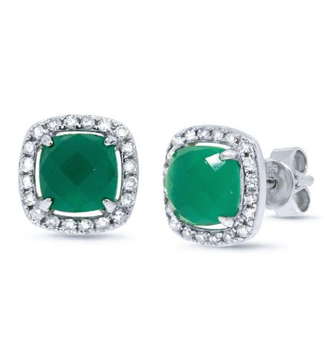 0.21 Ctw Diamond And 1.78 Ctw Green Agate 14k White Gold Earring