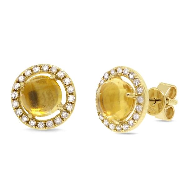 0.21 Ctw Diamond And 1.57 Ctw Citrine 14k Yellow Gold Earring