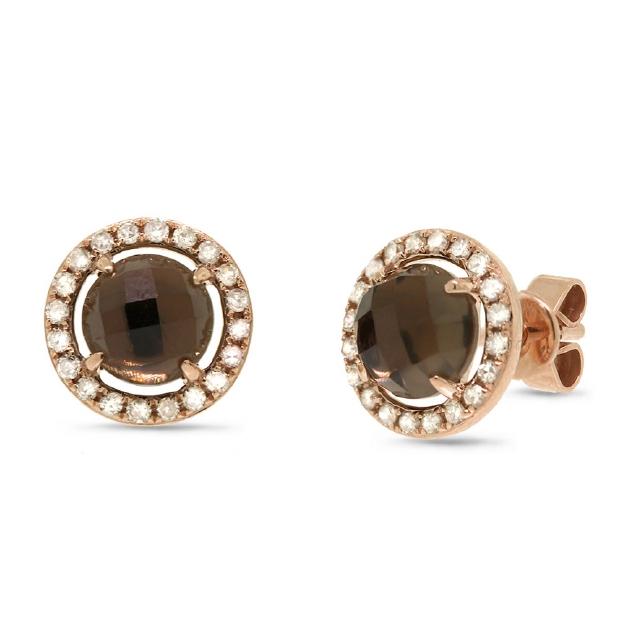 0.21 Ctw Diamond And 1.65 Ctw Smokey Topaz 14k Rose Gold Earring