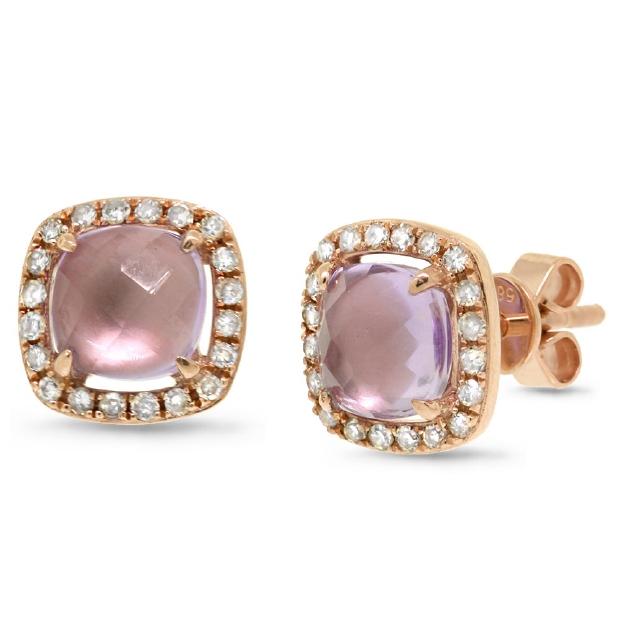 0.21 Ctw Diamond And 1.83 Ctw Amethyst 14k Rose Gold Earring